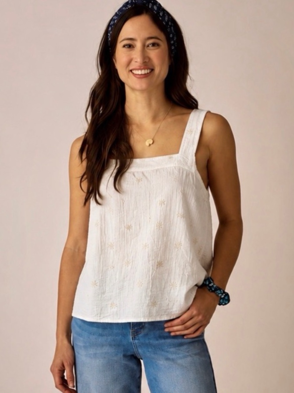 Carve Design Organic Cotton Liv Embroidered Detail Tank Top Adjustable Straps